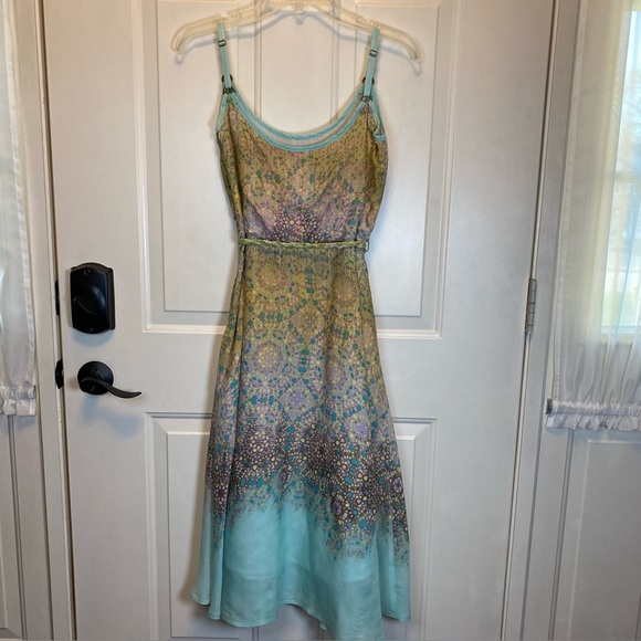 Yumi Sz 2/4 Beautiful Multicolor Mosaic Print Sun Dress Lined Zipper Adj strap - Picture 2 of 16